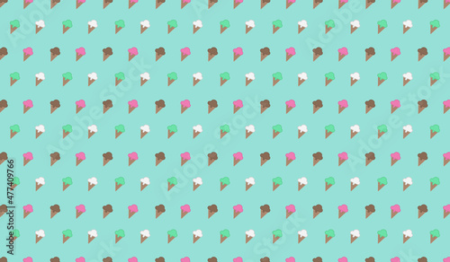 Sweet ice creams cone seamless pattern design. Cute gelato cartoon background illustration vector.