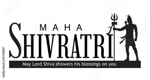 Silhouette of Indian Lord Shiva standing with text Maha Shivratri. Vector