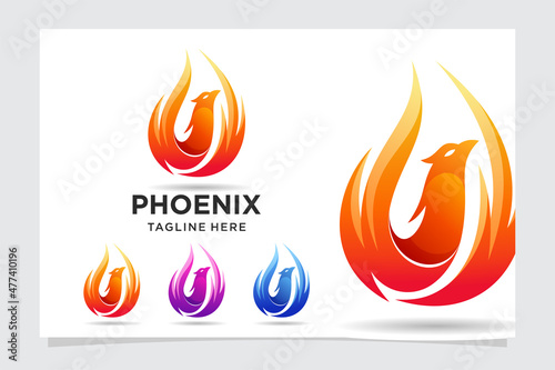 Colorful phoenix logo with fire concept