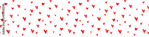Vector Seamless abstract pattern of small red hearts. Hand drawn doodle background, texture for textile, wrapping paper, Valentines day.