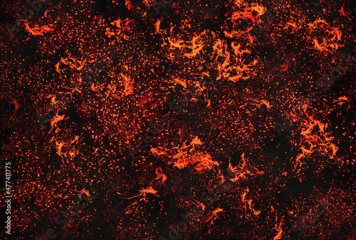 abstract light orange blaze fire flame glitter vintage particles texture with fire spark pattern on dark.