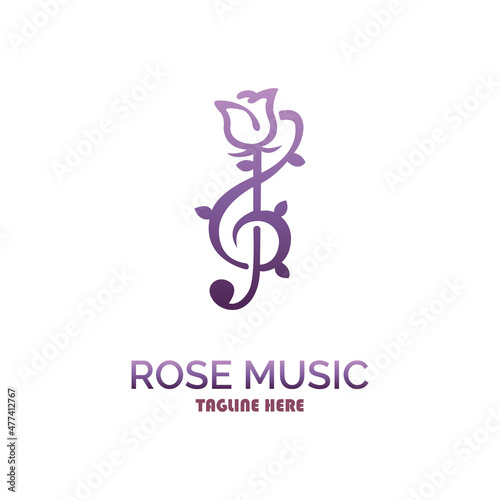 rose flower music symbol notation logo design template for brand or company and other