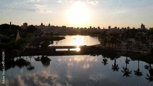 Sunset aerial landscape of countryside city of Sao Jose do Rio Preto at Sao Paulo state Brazil. Travel destination. Tropical scenery. Countryside metropolis landscape. photo