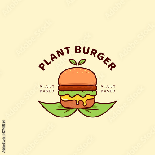 Burger plant burger flower logo, plant based vegetarian vegan hamburger logo icon illustration