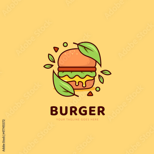 Burger vegan, plant based burger logo icon with vegetable leaves