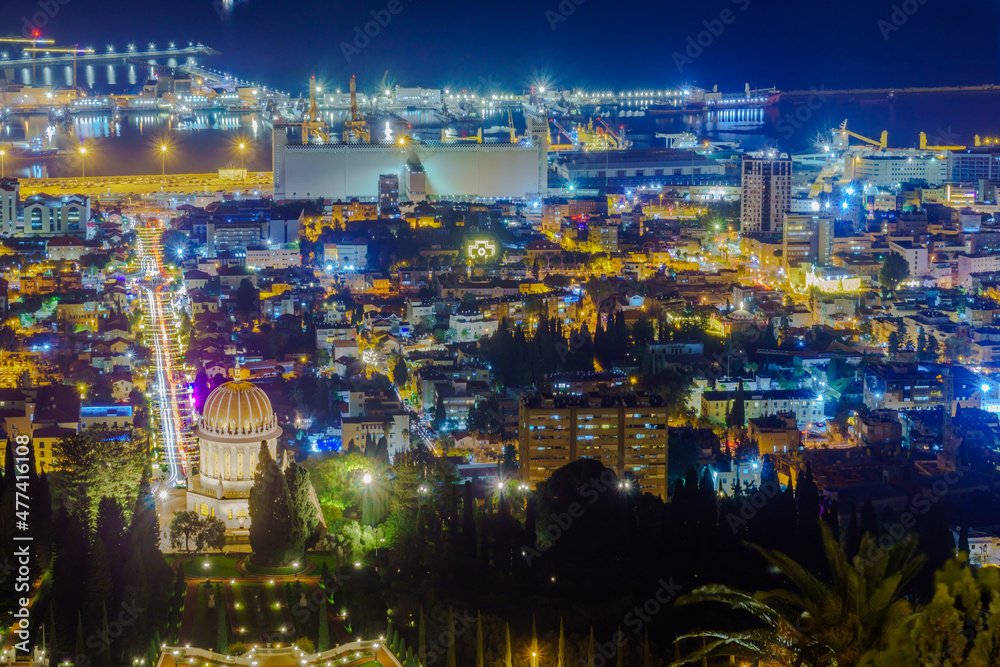 Downtown Haifa with holiday lights
