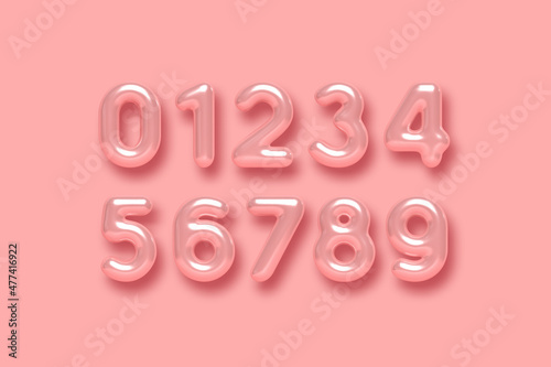 3d glossy pink number vector set. Realistic romantic typeface. Decorative numbers for Valentines, Mothers day, wedding banner, cover, birthday or anniversary, holiday party.