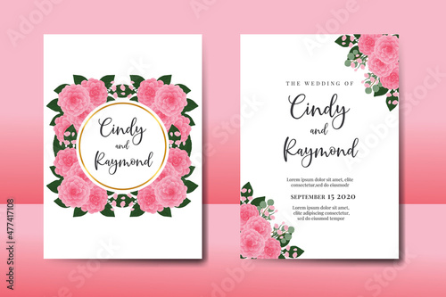Wedding invitation frame set  floral watercolor Digital hand drawn Pink Dahlia Flower design Invitation Card Template