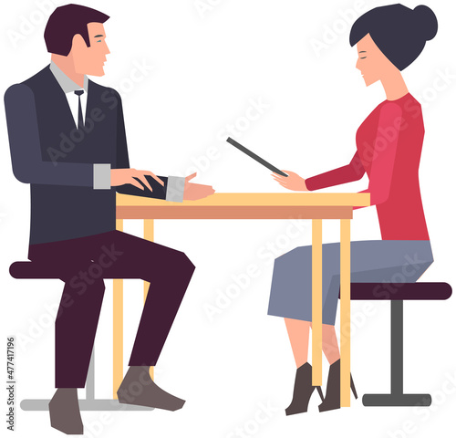 Businesspeople have project strategy planning meeting. Teamwork with business plan, creating new creative project. Meeting to discuss starting business. Colleagues discussing work in entrepreneurship