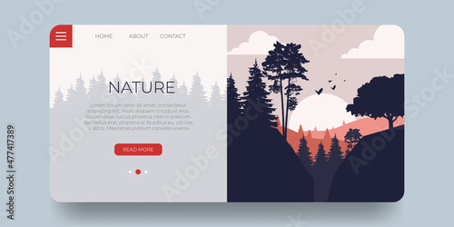 Nature web banner or landing page. Vector mockup.