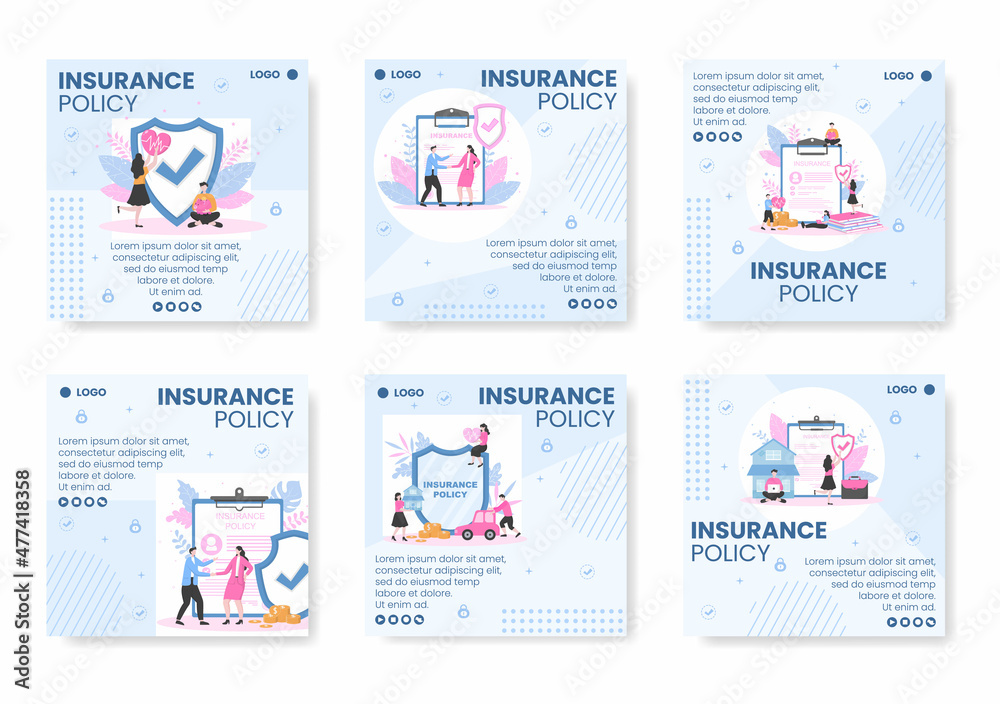 Insurance Policy Post Template Flat Design Illustration Editable of Square Background to Social media, Greeting Card or Web