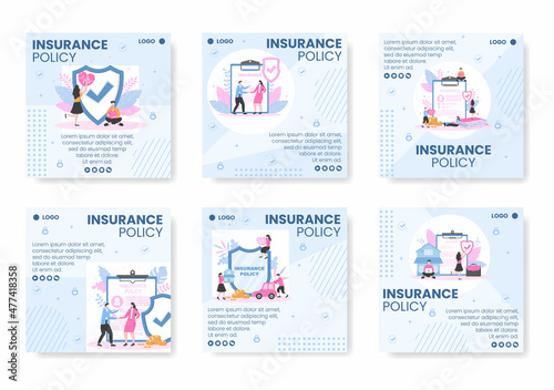 Insurance Policy Post Template Flat Design Illustration Editable of Square Background to Social media, Greeting Card or Web