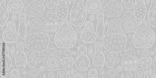 Seamless pattern with russian nesting dolls, Matryoshka