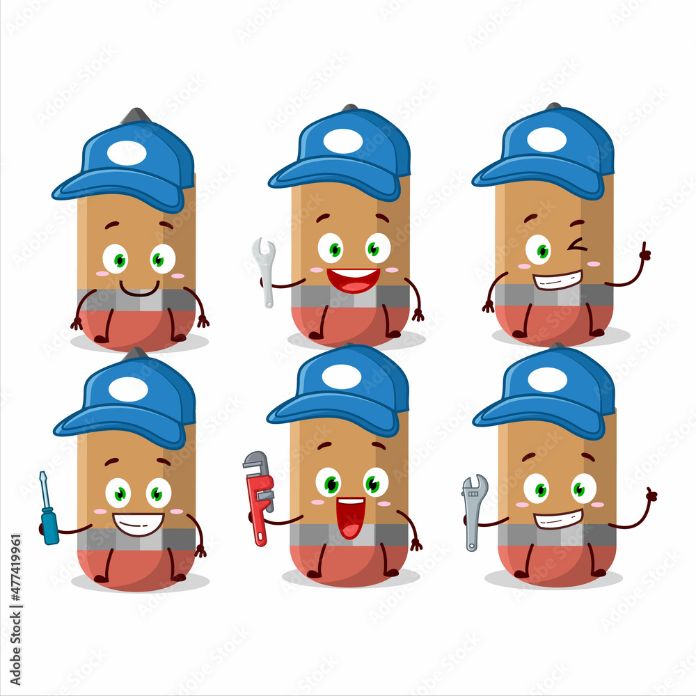 mechanic Pencil cute mascot character with pliers mechanic Pencil cute mascot character with pliers