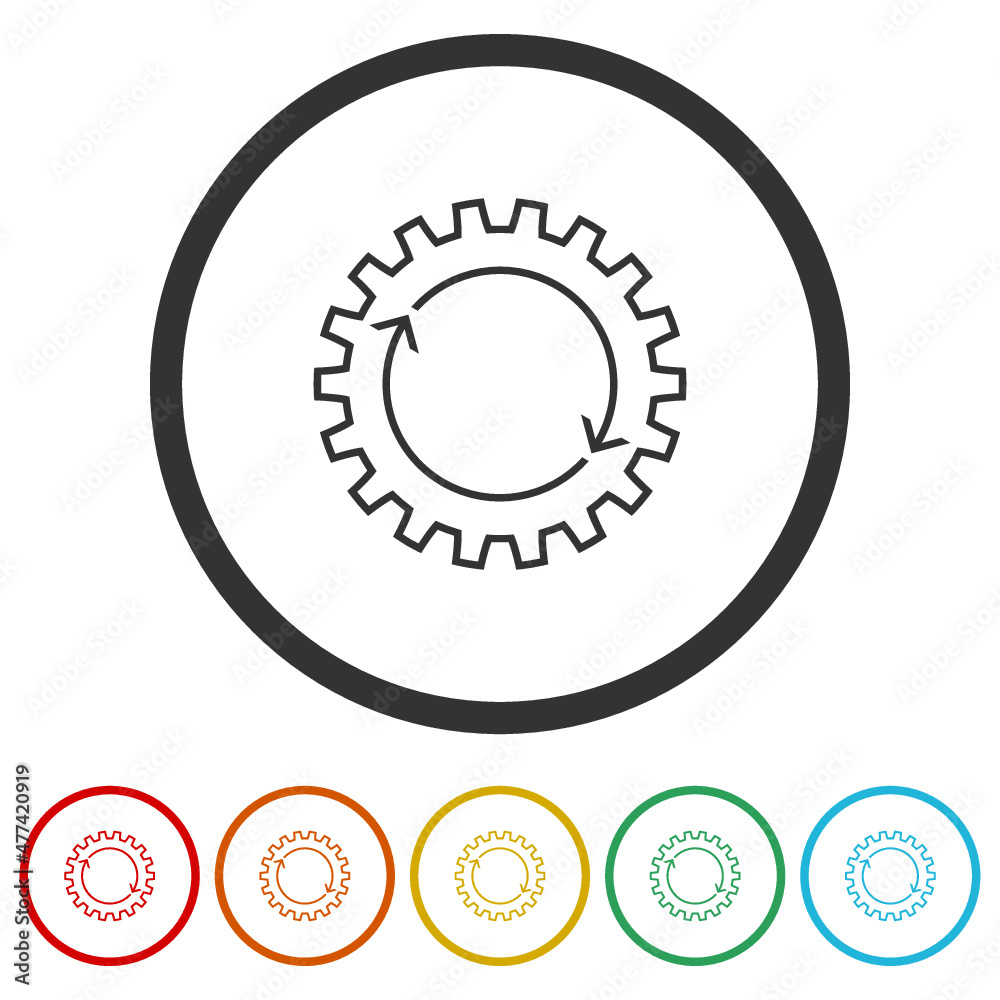 Recovery gear line icon isolated on white background, color set Recovery gear line icon isolated on white background, color set
