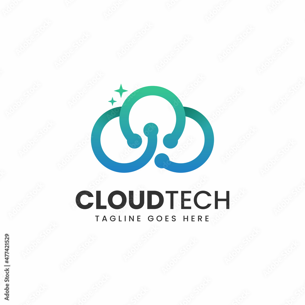 Vector Logo Illustration Cloud Tech Gradient Line Art Style. Vector Logo Illustration Cloud Tech Gradient Line Art Style.