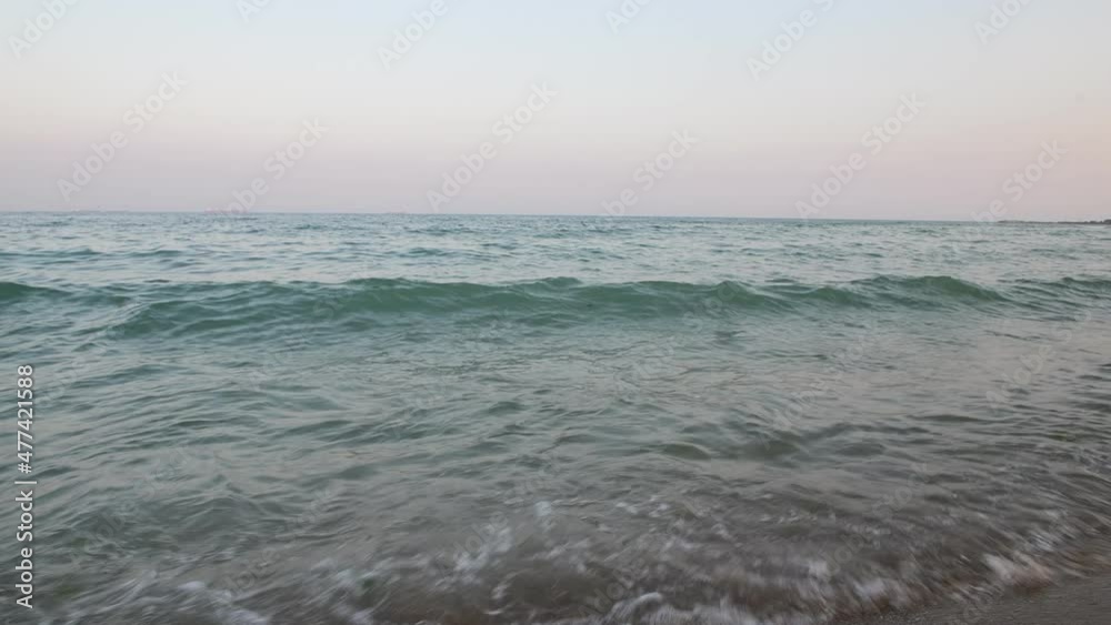 Nice summer evening sky and sea waves on sand coast, nature and travel 4k video Nice summer evening sky and sea waves on sand coast, nature and travel 4k video