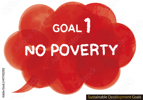 SDGs目標1CMYK水彩吹き出しアイコン(英語)