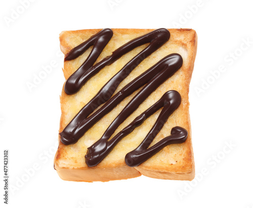 chocolate cream with bread on white background