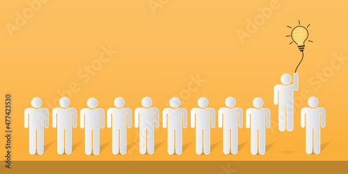 Selection of people based on smart ideas. Row of human icons and transparent light bulb balls with selected ones on yellow background. with copy space. illustration vector