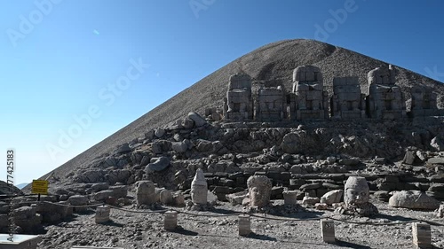 Ancient statues on top of the Nemrut Mountain in Adiyaman, Turkey. The UNESCO World Heritage Site. King Antiochus of Commagene tomb. photo