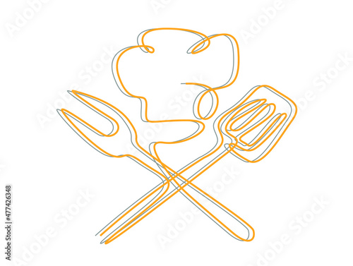 drawing concept design with kitchen tools and chef hat