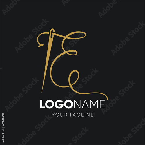 Letter E Sewing Needle Logo Design Vector Icon Graphic Emblem Illustration