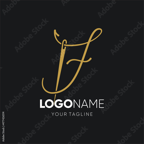 Letter F Sewing Needle Logo Design Vector Icon Graphic Emblem Illustration