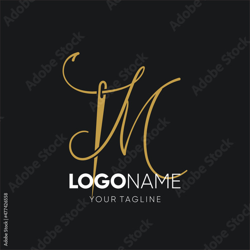 Letter M Sewing Needle Logo Design Vector Icon Graphic Emblem Illustration