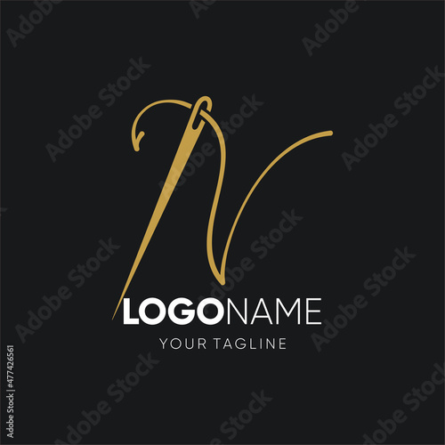 Letter N Sewing Needle Logo Design Vector Icon Graphic Emblem Illustration