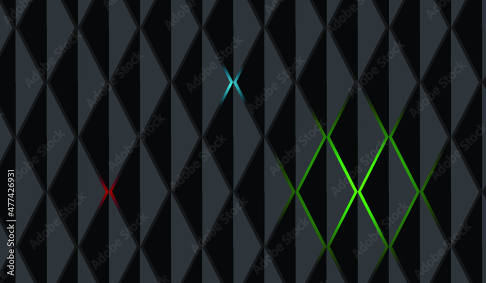 3D black triangles and colored light Abstract background