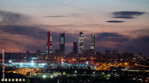 Madrid Skyline and Barajas International Airport Blue Hour Timelapse