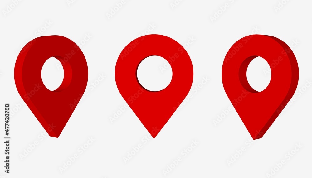 Three geolocation icons isolated on a white background. 3D render. Three geolocation icons isolated on a white background. 3D render.