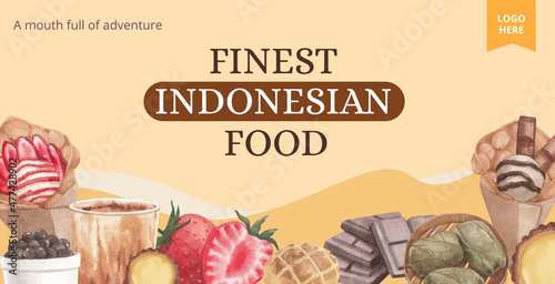 Billboard template with Indonesian cruisine concept,watercolor style