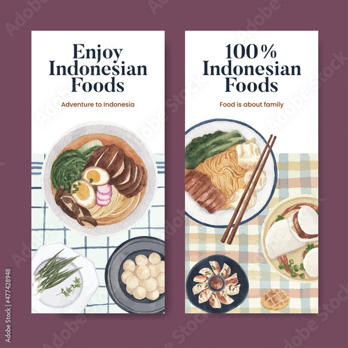 Flyer template with Indonesian cruisine concept,watercolor style