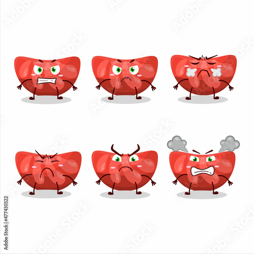 red orange gummy candy cartoon character with various angry expressions