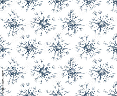 The Seamless blue background with field dandelion.