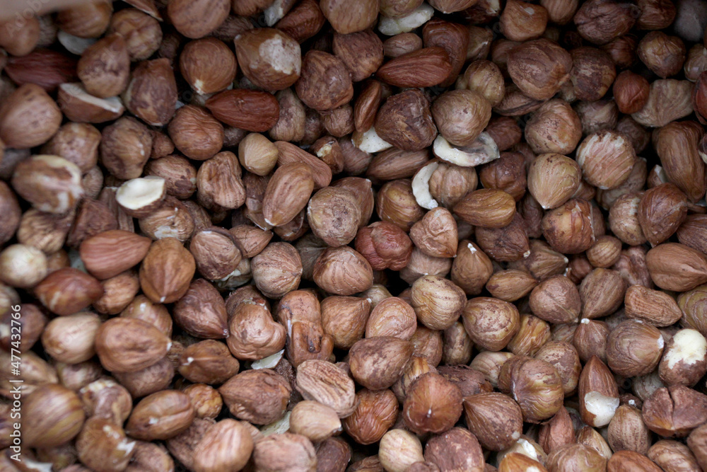 Background and pattern of raw peeled hazelnuts. Background and pattern of raw peeled hazelnuts.