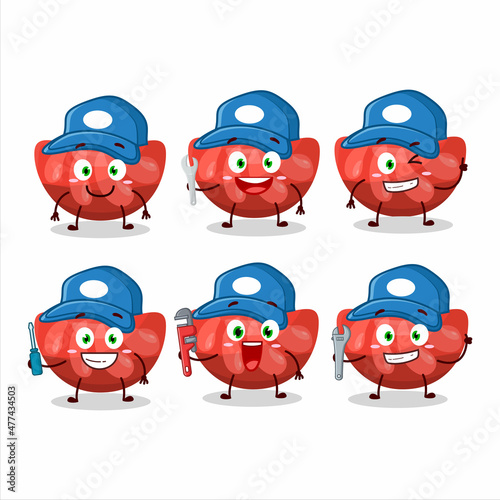 mechanic red orange gummy candy cute mascot character with pliers