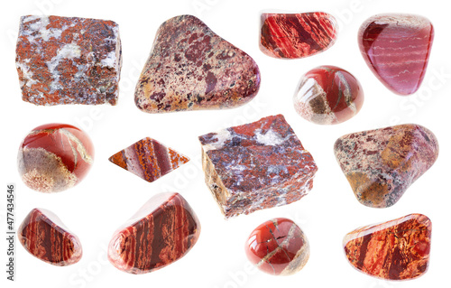 set of red brecciated jasper stones cutout photo