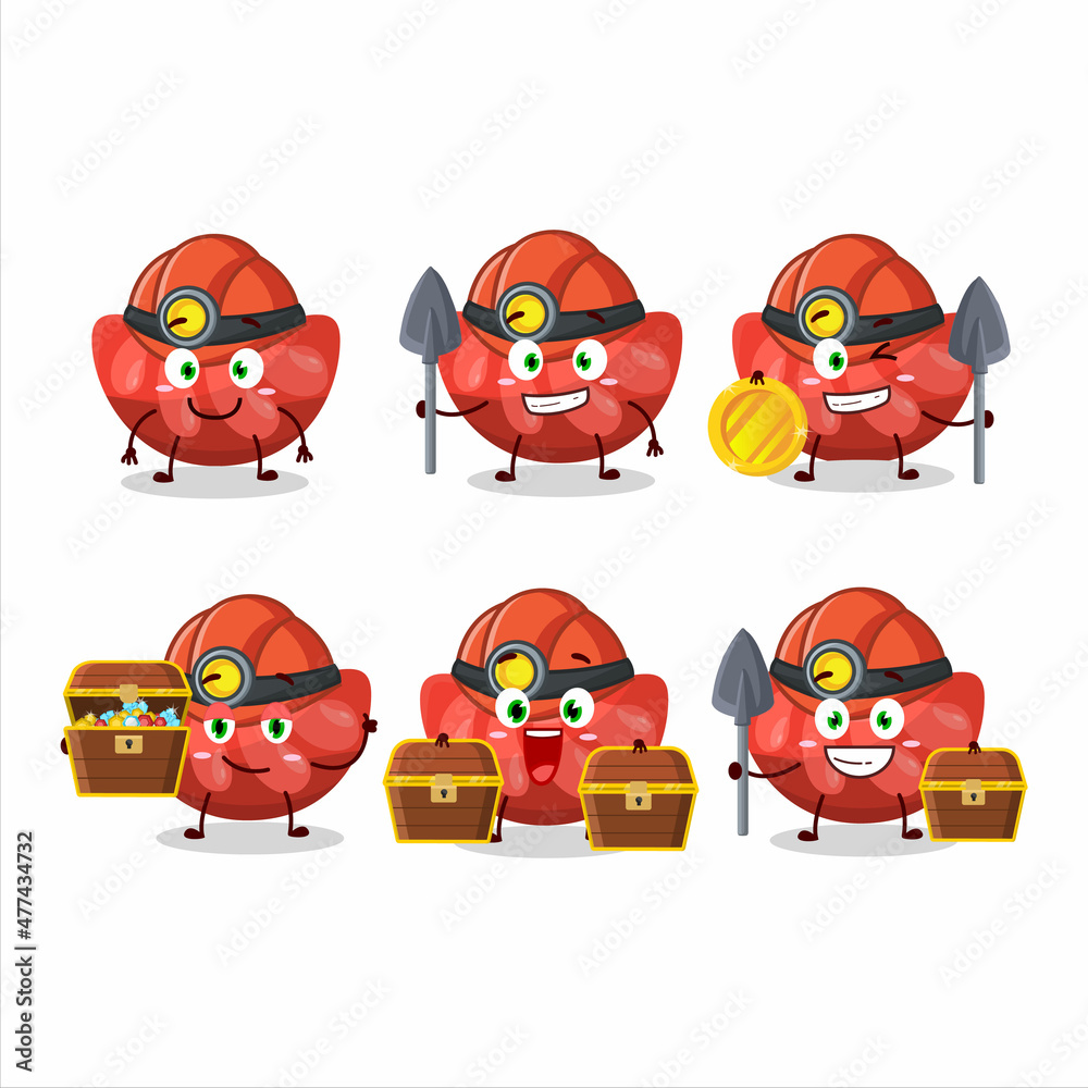 miners red orange gummy candy cute mascot character wearing helmet