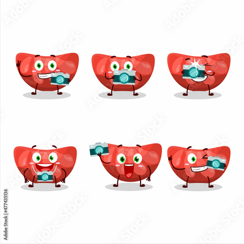Photographer profession emoticon with red orange gummy candy cartoon character