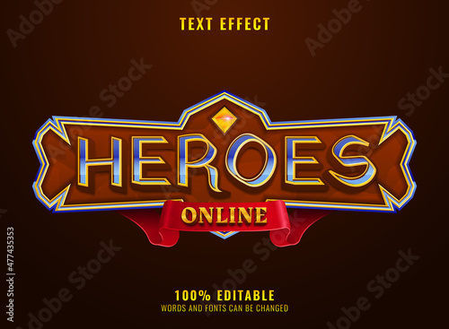 fantasy golden diamond heroes online medieval rpg game logo text effect with frame border and ribbon