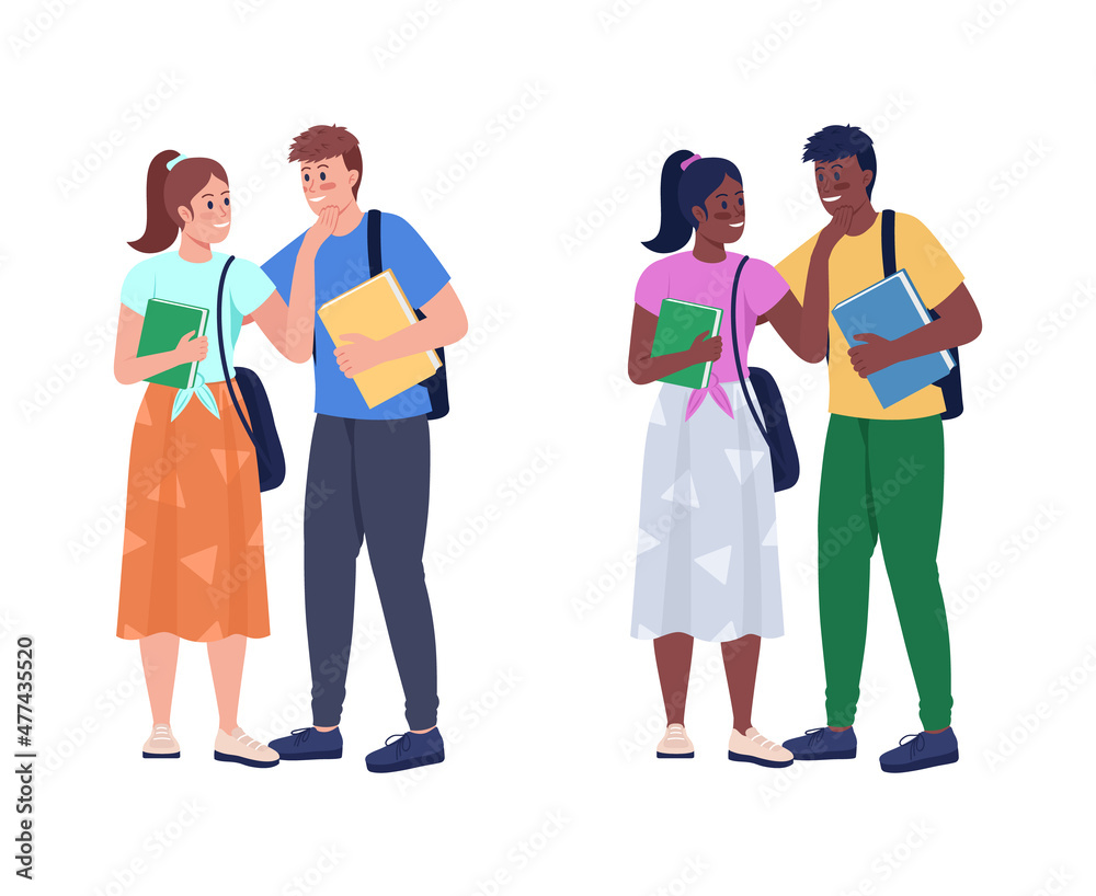Obraz premium Happy highschool couples semi flat color vector characters set. Full body people on white. Relationship goal isolated modern cartoon style illustrations collection for graphic design and animation