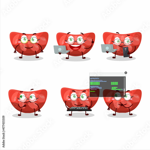 red orange gummy candy Programmer cute cartoon character with