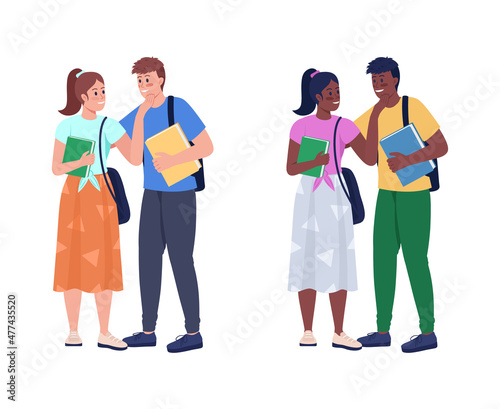 Happy highschool couples semi flat color vector characters set. Full body people on white. Relationship goal isolated modern cartoon style illustrations collection for graphic design and animation