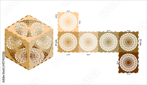 Mandala detailed box. Ethnic decorative elements. box laser cut template. Jewellery box digital template vector laser files. Laser pattern vector files for laser cut. Gift box template.