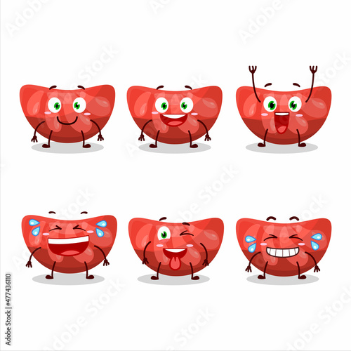 Cartoon character of red orange gummy candy with smile expression