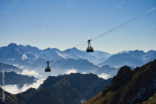 View over the Allgau Alpes with gondala lift near the German Austrian border, Oberstdorf photo