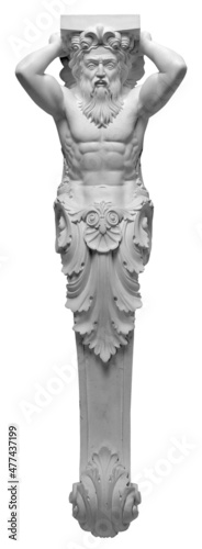 plaster bas-relief Greek characters Atlas on a white background